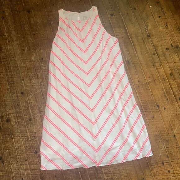 J Crew Factory pink stripe linen blend sleeveless dress - Picture 1 of 3